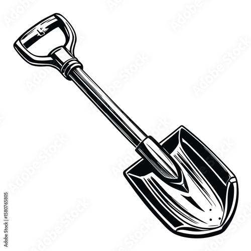 Black and white shovel silhouette digging tool