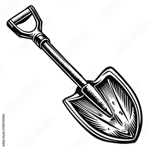 Black and white shovel silhouette digging tool