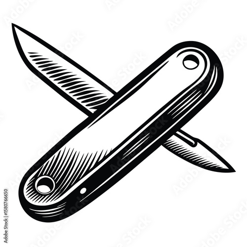 Crossed pocket knives black and white pocket knife