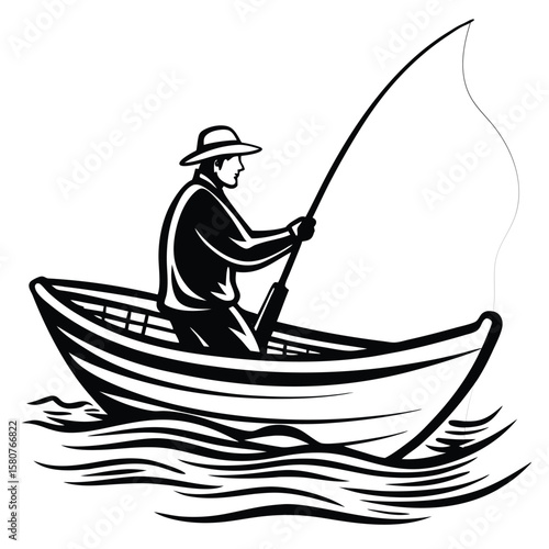 Fisherman casting rod from boat fishing