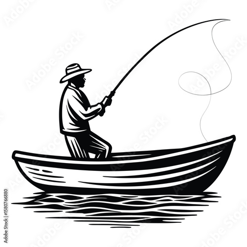 Fisherman casting line from boat fishing