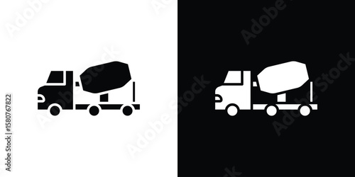 Cement truck icon design. Black flat style sign for mobile concept