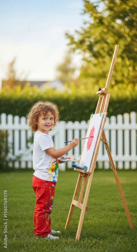 Child Artist Painting Outdoors on a Sunny Day Child Artist Painting Outdoors on a Sunny Day