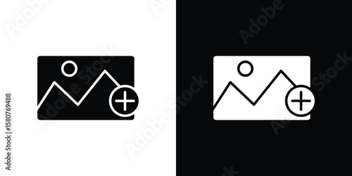 Add photos icon design. Black flat style sign for mobile concept