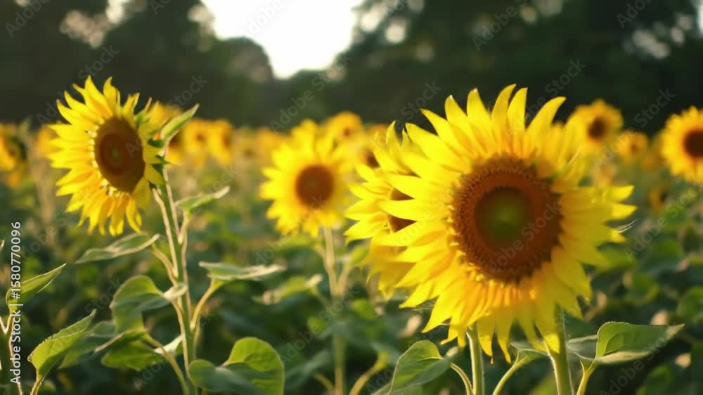 Sunflowers in a field at sunset