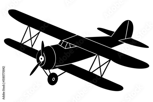  Vintage Biplane Model with Silver Propeller Isolated on White