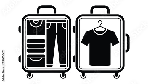 Luggage Packing Icon with Clothes and Hangar