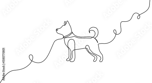 Outline dog line art pet one continuous animal puppy illustration silhouette. Dog line outline doodle abstract vector logo drawing sketch linear icon happy dachshund simple white background cute walk.