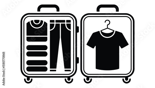 Luggage Packing Icon with Clothes and Hangar