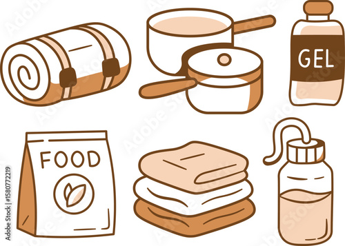 Hand drawn Style Icons of Camping and Hiking