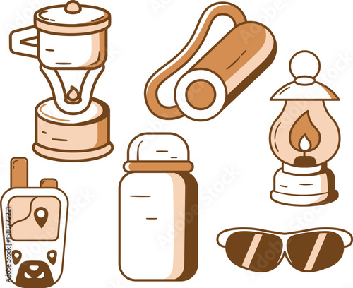 Hand drawn Style Icons of Camping and Hiking