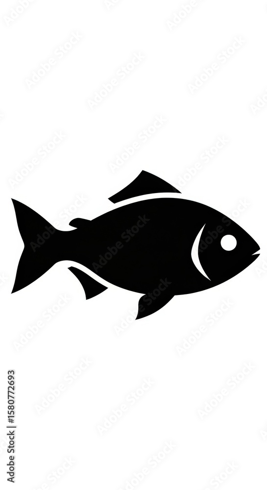Fototapeta premium Black Silhouette of a Fish on White Background Simple Aquatic Animal Icon