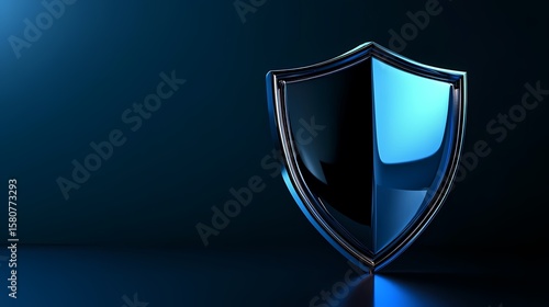 A shiny, dark blue shield with a smooth, glossy surface against a dark blue background