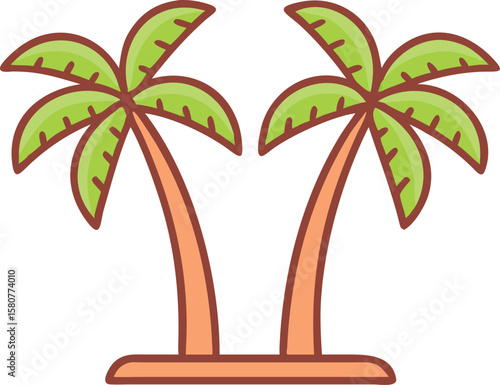 Two Palm Trees on a Tropical Island. Vector illustration for a romantic getaway or vacation paradise.