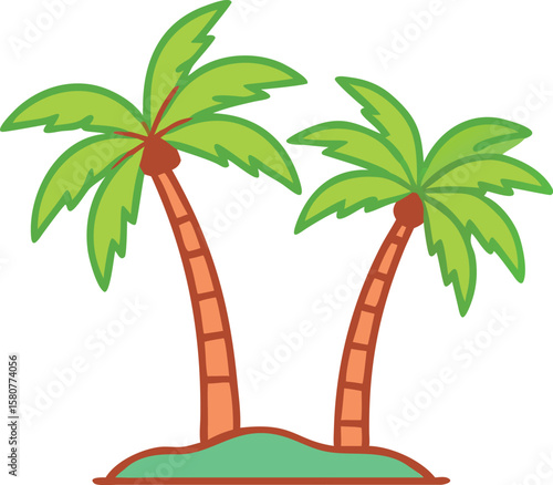 Two Palm Trees on a Tropical Island. Vector illustration for a romantic getaway or vacation paradise.