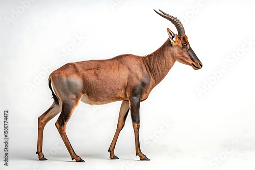 A beautiful Topi antelope standing proudly isolated against white