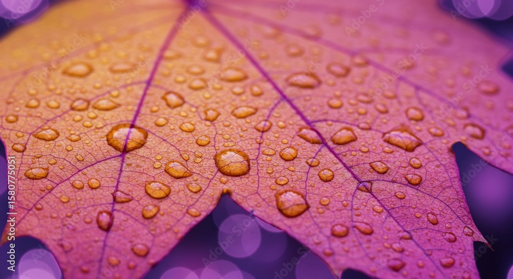 Obraz premium Jeweled maple leaf in vibrant light