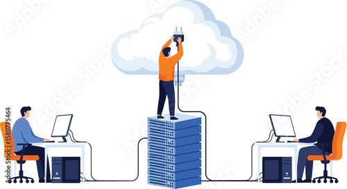 Cloud computing server connection data center network infrastructure technology illustration concept
