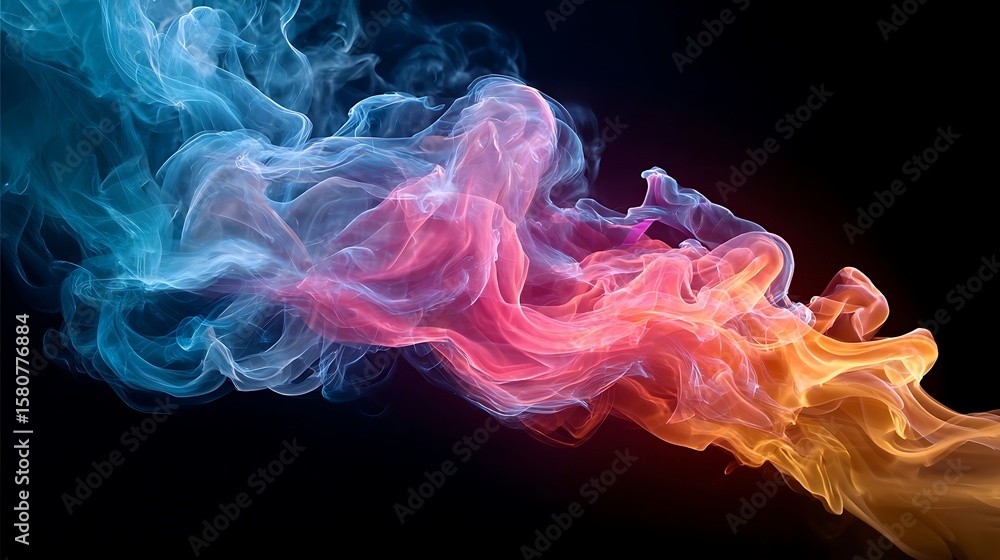 Obraz premium Abstract colorful smoke swirls flowing dynamically on black background