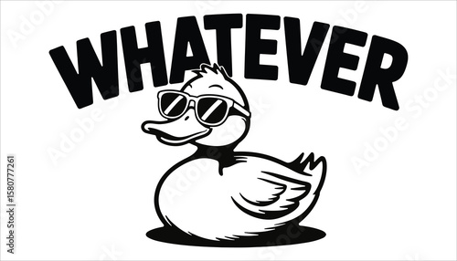 Cool Duck with Sunglasses and 'Whatever' Text, Fun Cartoon Vector