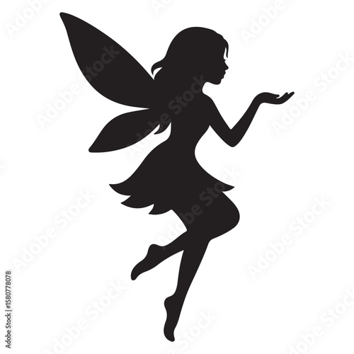 Magical Fairy Silhouette Icons with Delicate Wings Spread