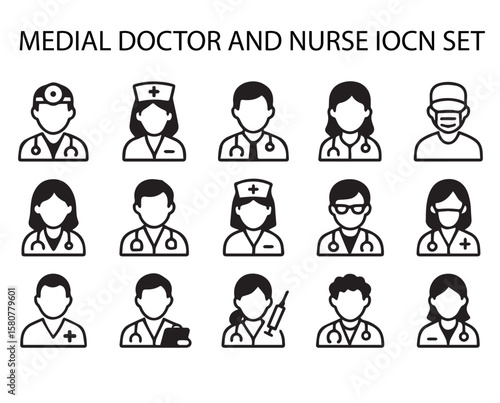 Medical Doctors and Nurses Icons Collection in Minimal Line Style