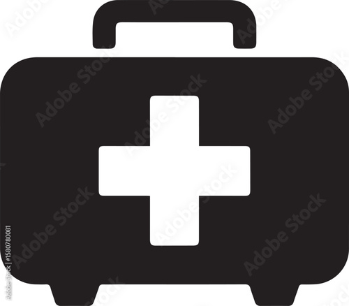 Red cross first aid kit icon button symbol for health emergency medical illustration