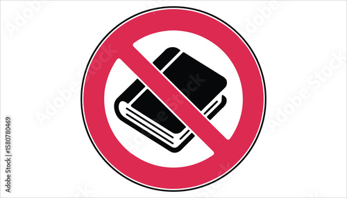 No Books Allowed Icon. Prohibited Sign with Book Image Vector Illustration.