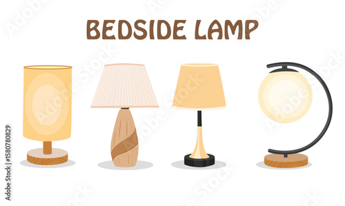 Table lamp or bedside lamp vector. Bedroom furniture, house interior decor items.  Lighting equipment clipart in flat cartoon style isolated.