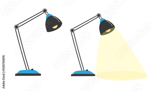 Table lamp vector. School supplies clip art. Back to school. Desk lamp. Lighting equipment clipart set in flat cartoon style isolated on white background.