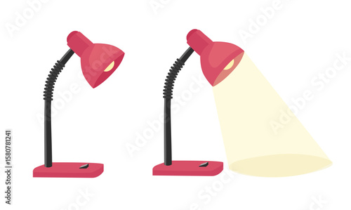 Table lamp vector. School supplies clip art. Back to school. Desk lamp. Lighting equipment clipart set in flat cartoon style isolated on white background.