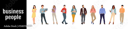 Group of happy diverse business people standing together. Team of colleagues in different ages. Isolated vector illustration.