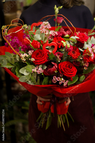 Vibrant Luxury Bouquet of Red Roses and Mixed Flowers