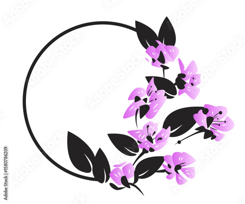 Round floristic composition with copy space. Flowers vector illustration