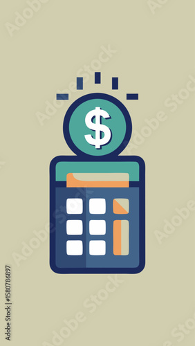 A green calculator sits on top of a stack of dollar bills. Concept of managing money and keeping track of expenses