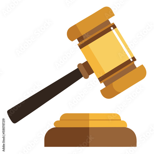 A wooden hammer with a golden handle is shown with a gavel on top of it. The gavel is a symbol of authority and power, and the hammer represents the tool used to enforce the law