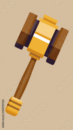 A wooden hammer with a golden handle is shown with a gavel on top of it. The gavel is a symbol of authority and power, and the hammer represents the tool used to enforce the law