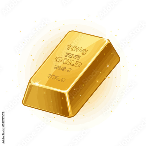 A digitally illustrated gold bar, showcasing financial wealth, investment, and prosperity on a white background, perfect for economic and business-related content.