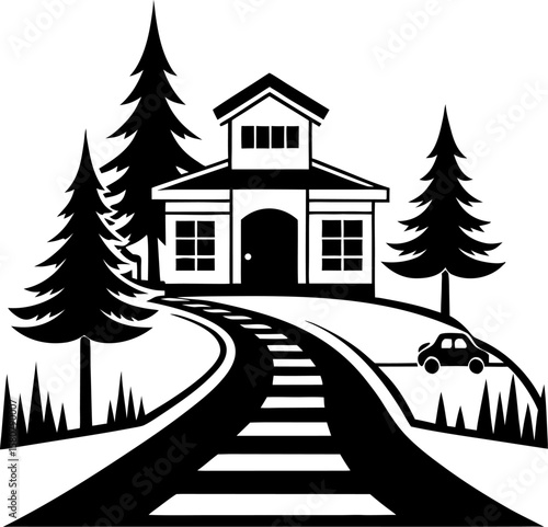Driveway vector design. Transportation and travel concept. stock illustration  black and white and white background