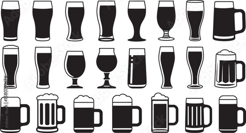 Beer Glass and Mug Silhouettes Vector Set – Pint, Stein, and Goblet Icons for Brewery and Bar Design
