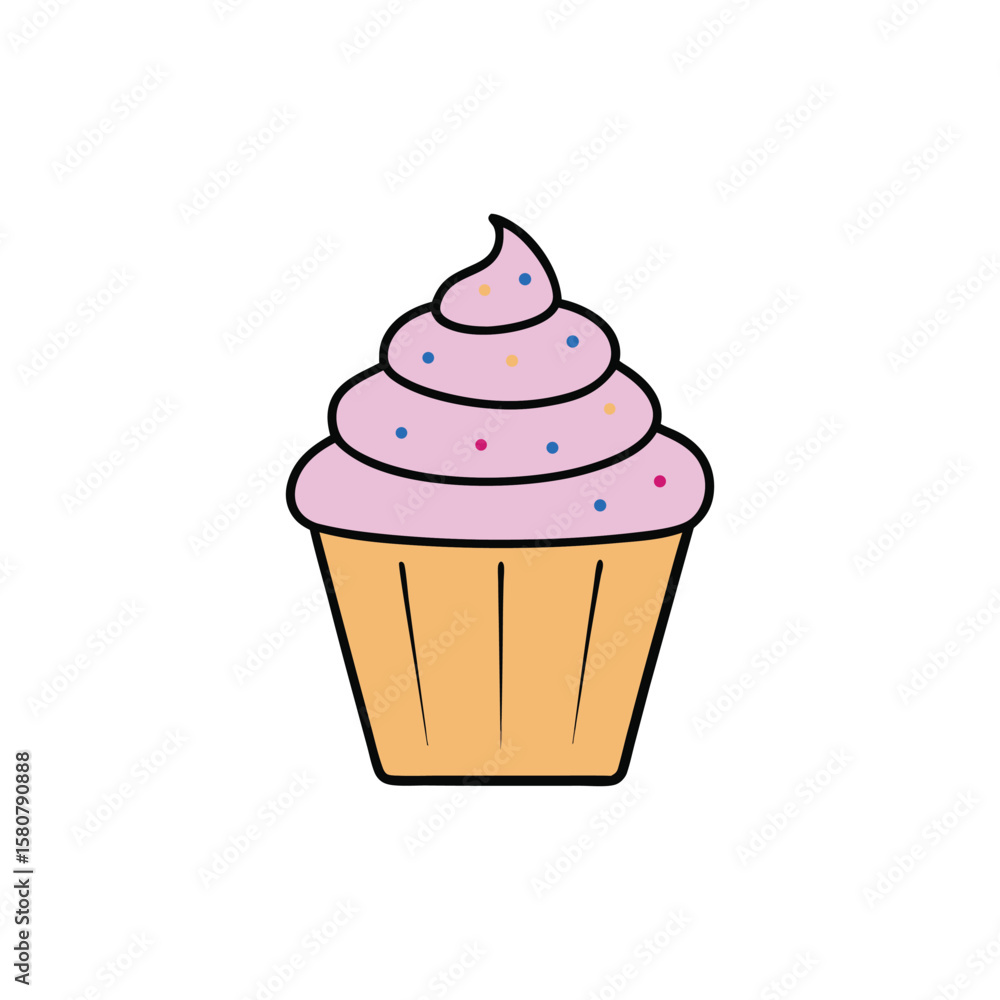 Vector art of a pink frosted cupcake isolated on white background looks delicious Vector art of a pink frosted cupcake isolated on white background looks delicious