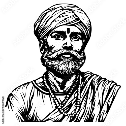 Sikh Clipart illustration, Sikh man, traditional attire, sherwani, turban