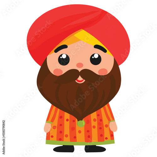 Sikh Clipart illustration, Sikh man, traditional attire, sherwani, turban