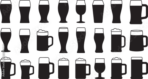 Beer Glass and Mug Silhouettes Vector Set – Pint, Stein, and Goblet Icons for Brewery and Bar Design