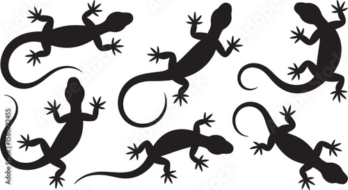 Lizard Silhouettes Vector Set – Gecko and Reptile Icons in Climbing Poses for Nature and Wildlife Design