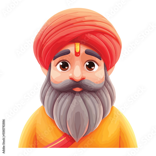 Sikh Clipart illustration, Sikh man, traditional attire, sherwani, turban