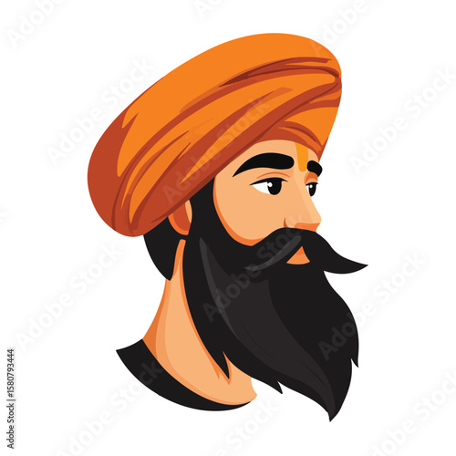 Sikh Clipart illustration, Sikh man, traditional attire, sherwani, turban