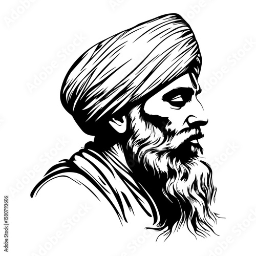 Sikh Clipart illustration, Sikh man, traditional attire, sherwani, turban