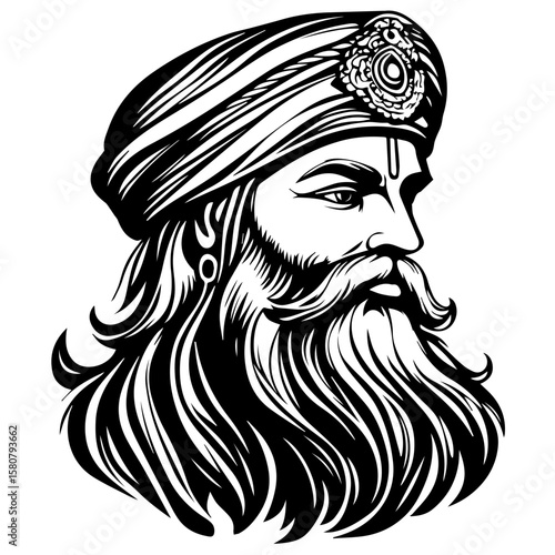 Sikh Clipart illustration, Sikh man, traditional attire, sherwani, turban