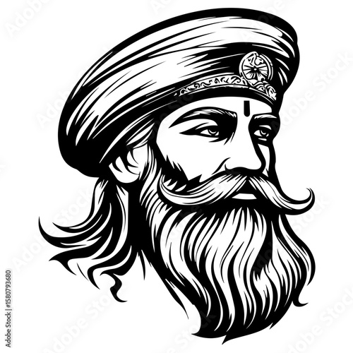 Sikh Clipart illustration, Sikh man, traditional attire, sherwani, turban